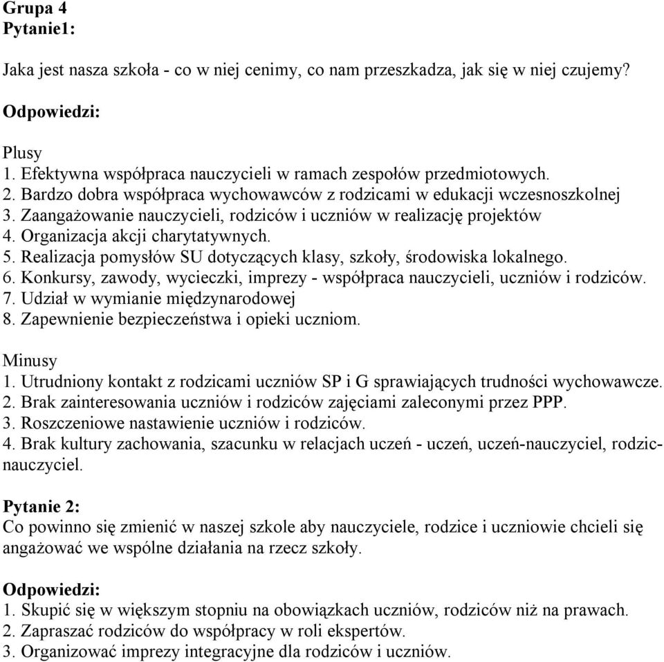 Realizacja pomysłów SU dotyczących klasy, szkoły, środowiska lokalnego. 6. Konkursy, zawody, wycieczki, imprezy - współpraca nauczycieli, uczniów i rodziców. 7. Udział w wymianie międzynarodowej 8.