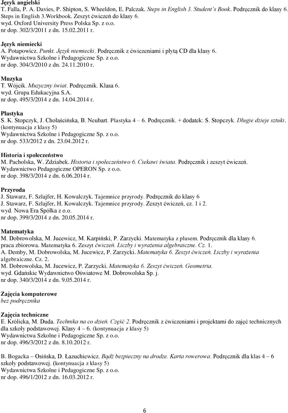 Podręcznik. Klasa 6. nr dop. 495/3/2014 z dn. 14.04.2014 r. Plastyka S. K. Stopczyk, J. Chołaścińska, B. Neubart. Plastyka 4 6. Podręcznik. + dodatek: S. Stopczyk. Długie dzieje sztuki.