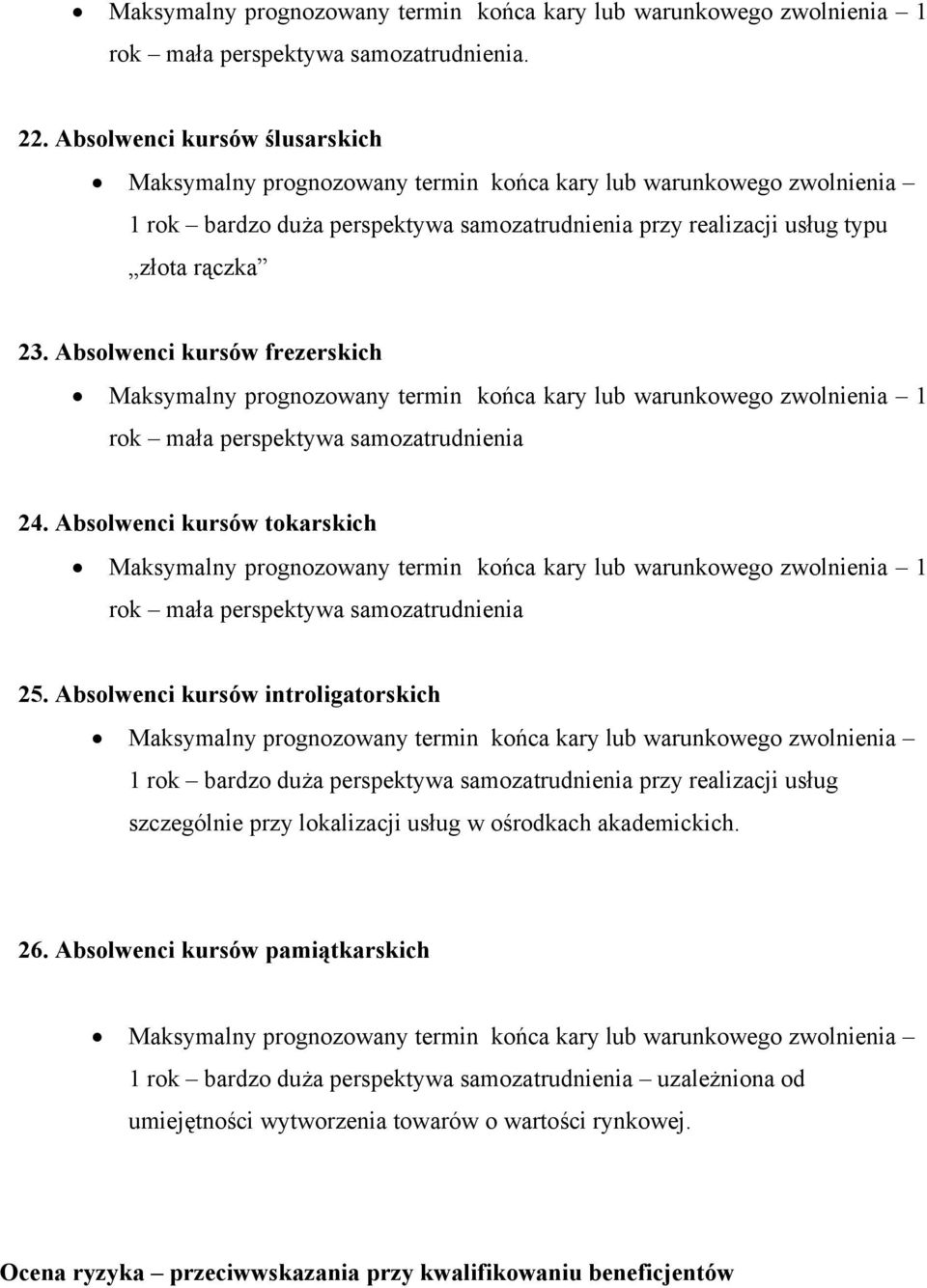 Absolwenci kursów introligatorskich 1 rok bardzo duża perspektywa samozatrudnienia przy realizacji usług szczególnie przy lokalizacji usług w ośrodkach akademickich. 26.
