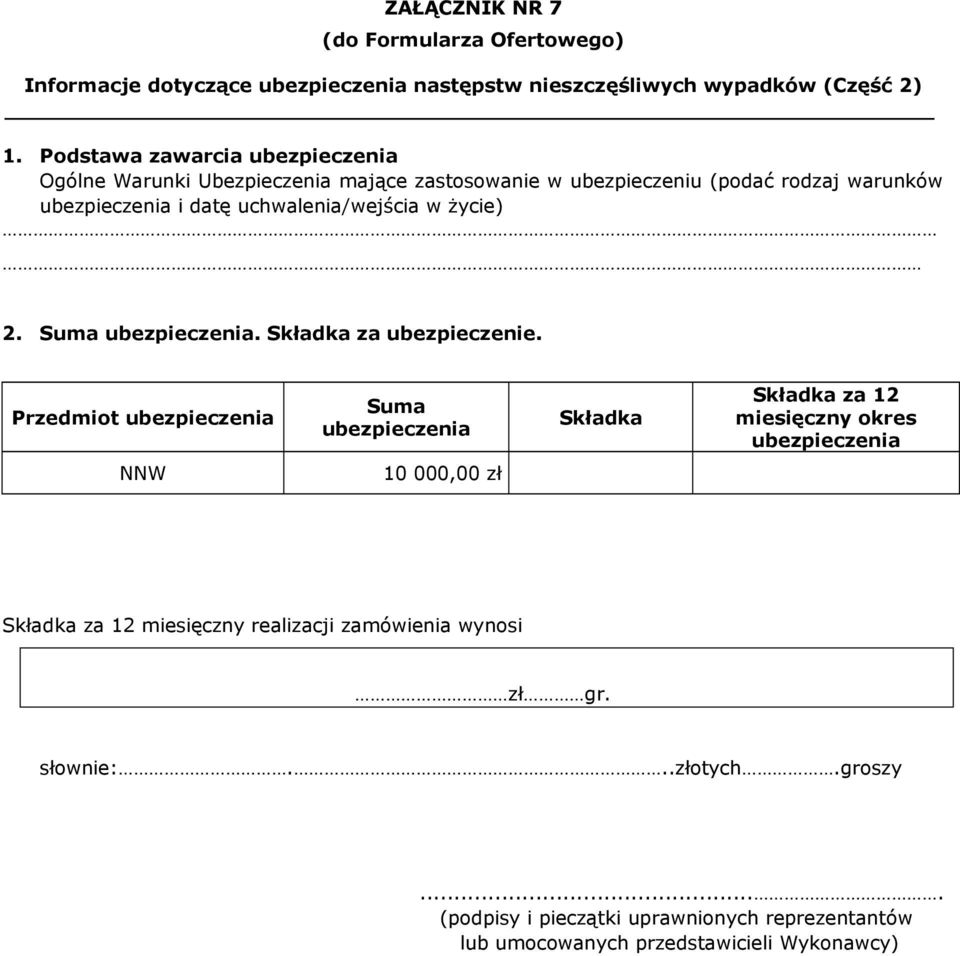 i datę uchwalenia/wejścia w życie) 2. Suma ubezpieczenia. Składka za ubezpieczenie.