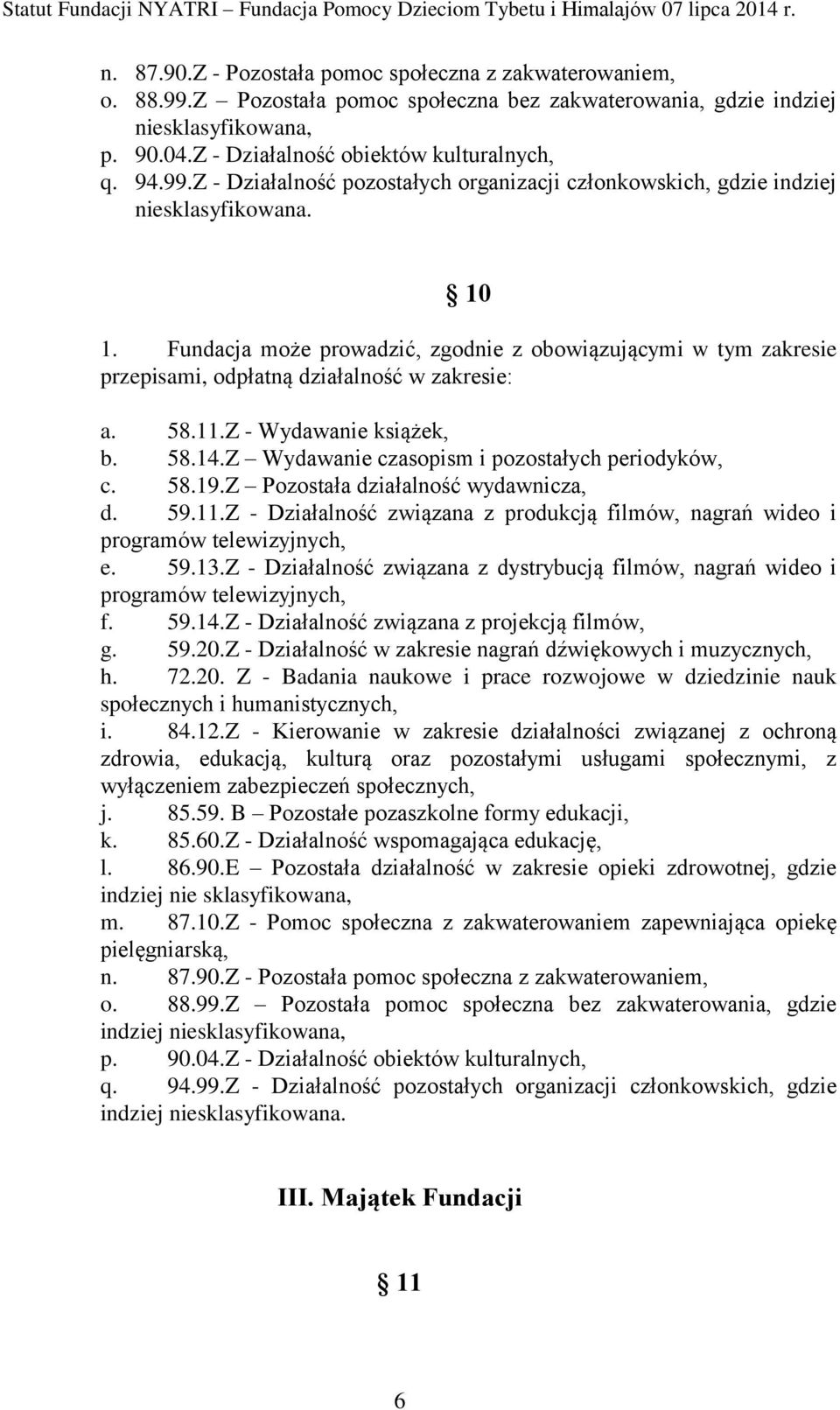 Fundacja może prowadzić, zgodnie z obowiązującymi w tym zakresie przepisami, odpłatną działalność w zakresie: a. 58.11.Z - Wydawanie książek, b. 58.14.