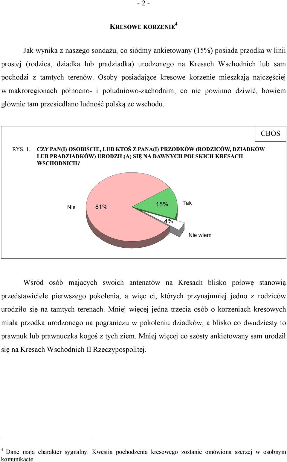 Osoby posiadające kresowe korzenie mieszkają najczęściej w makroregionach północno- i południowo-zachodnim, co nie powinno dziwić, bowiem głównie tam przesiedlano ludność polską ze wschodu. RYS. 1.