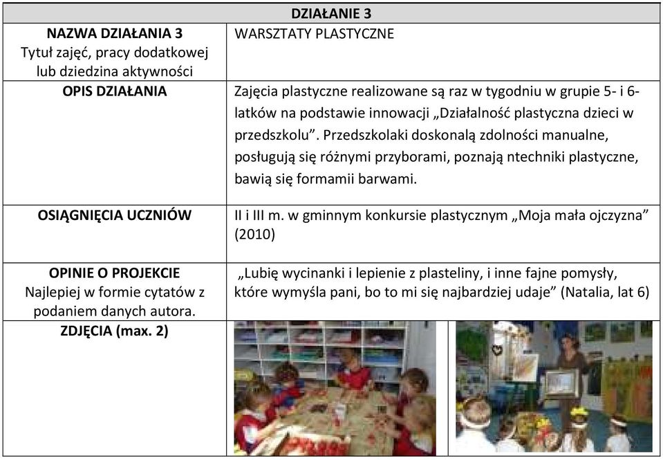 Przedszkolaki doskonalą zdolności manualne, posługują się różnymi przyborami, poznają ntechniki plastyczne, bawią się formamii