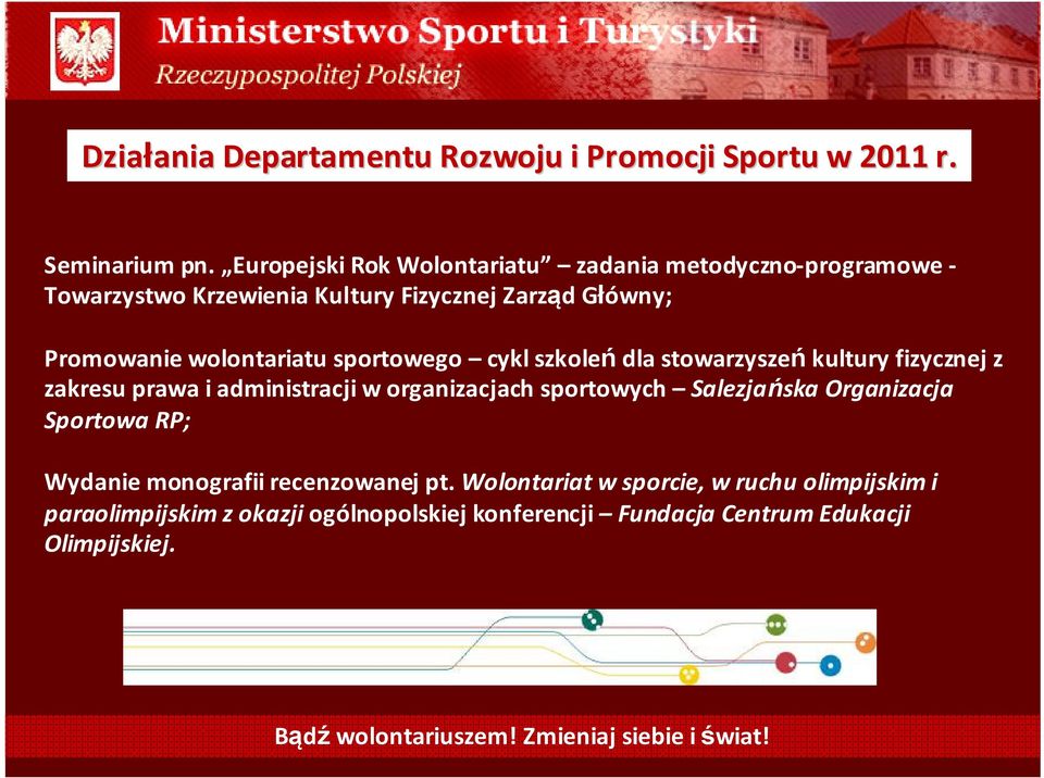 wolontariatu sportowego cykl szkoleńdla stowarzyszeńkultury fizycznej z zakresu prawa i administracji w organizacjach sportowych