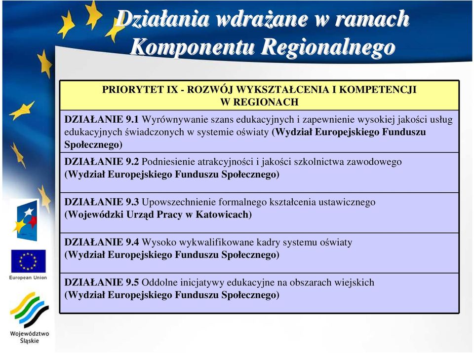 2 Podniesienie atrakcyjno ci i jako ci szkolnictwa zawodowego (Wydział Europejskiego Funduszu Społecznego) DZIAŁANIE 9.