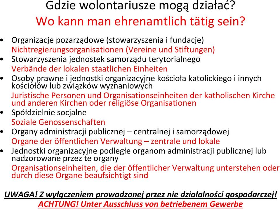 Osoby prawne i jednostki organizacyjne kościoła katolickiego i innych kościołów lub związków wyznaniowych Juristische Personen und Organisationseinheiten der katholischen Kirche und anderen Kirchen