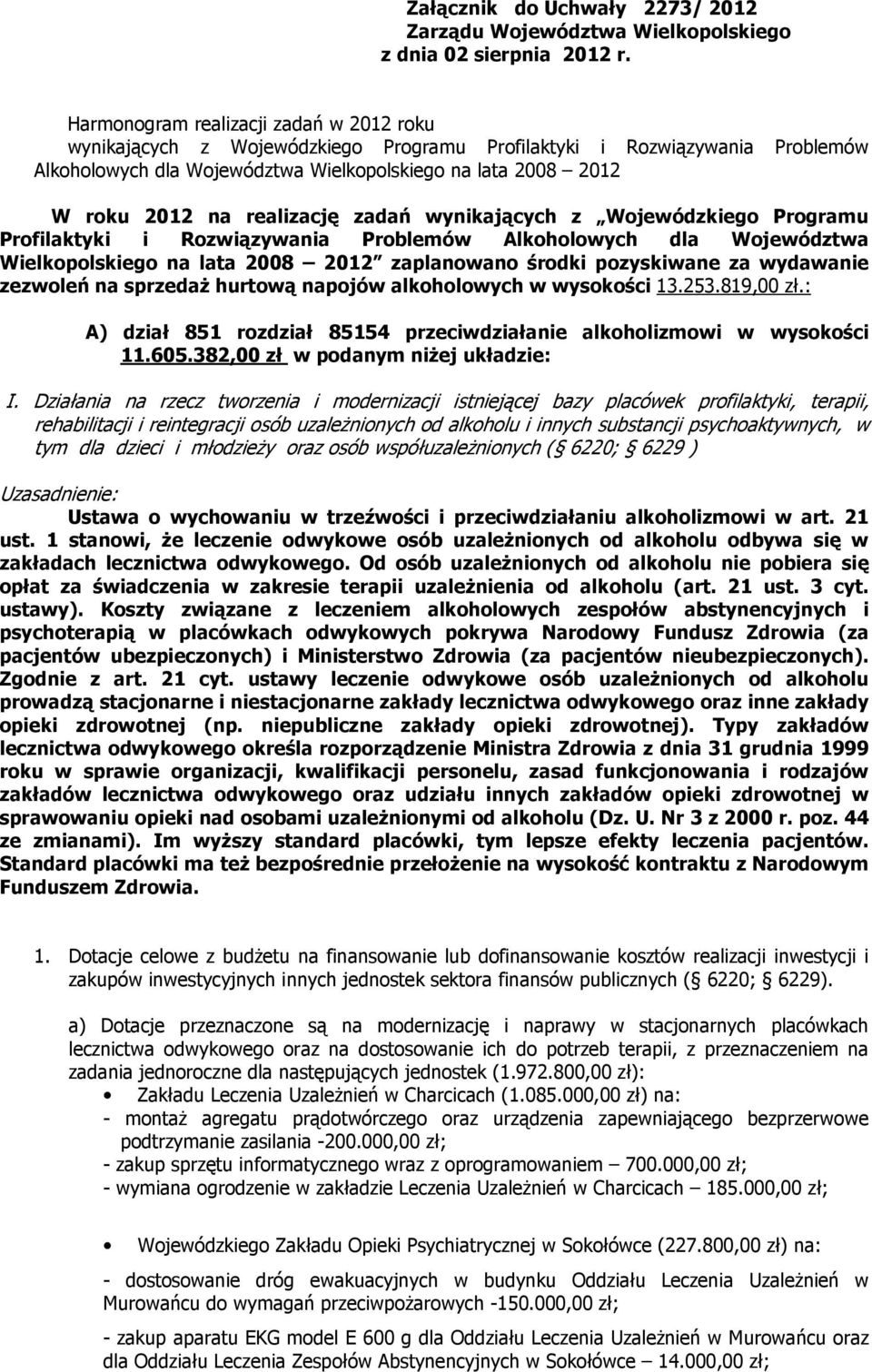 realizację zadań wynikających z Wojewódzkiego Programu Profilaktyki i Rozwiązywania Problemów Alkoholowych dla Województwa Wielkopolskiego na lata 2008 2012 zaplanowano środki pozyskiwane za