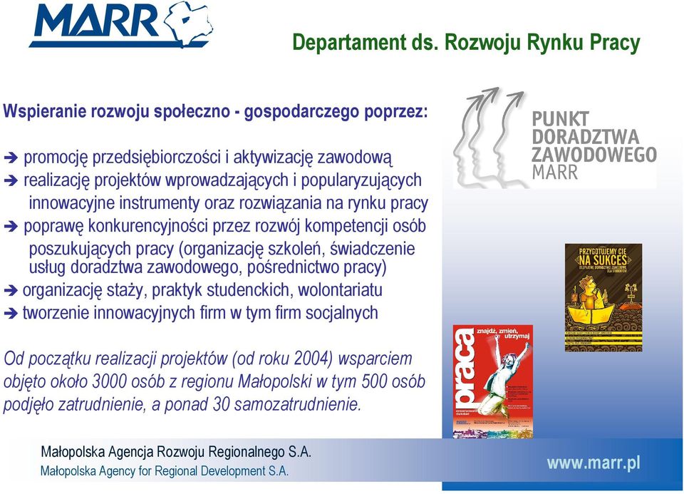 popularyzujących innowacyjne instrumenty oraz rozwiązania na rynku pracy poprawę konkurencyjności przez rozwój kompetencji osób poszukujących pracy (organizację szkoleń,