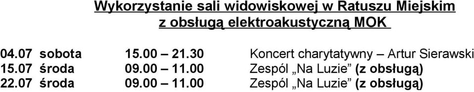 30 Koncert charytatywny Artur Sierawski 15.07 środa 09.00 11.