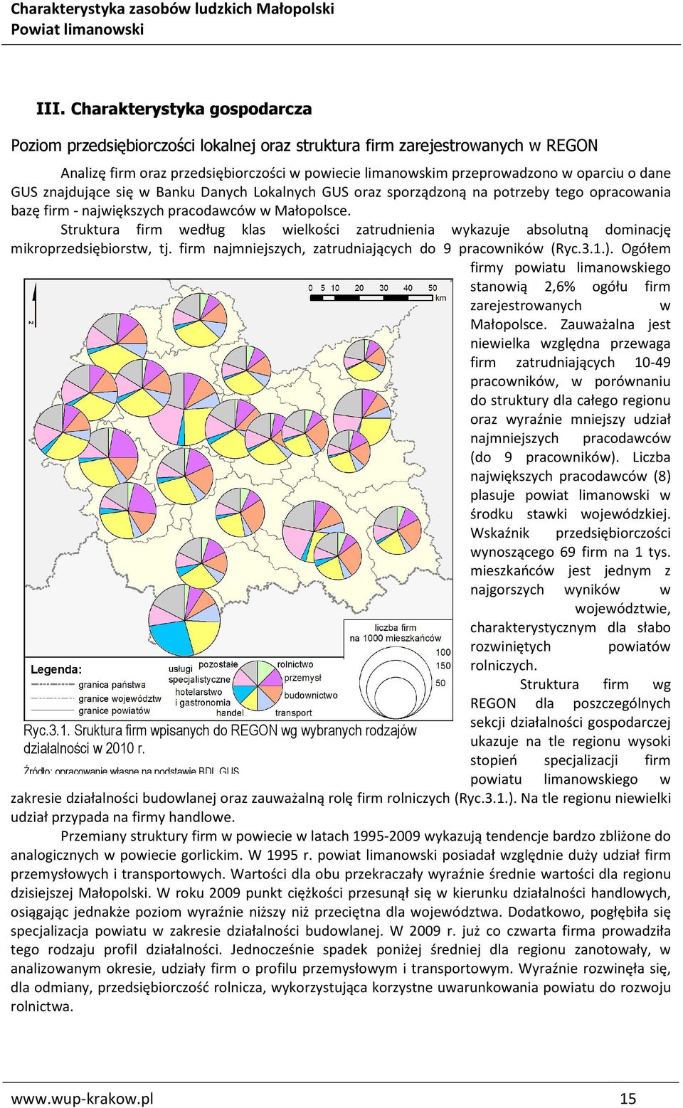 Struktura firm według klas wielkości zatrudnienia wykazuje absolutną dominację mikroprzedsiębiorstw, tj. firm najmniejszych, zatrudniających do 9 pracowników (Ryc.3.1.).