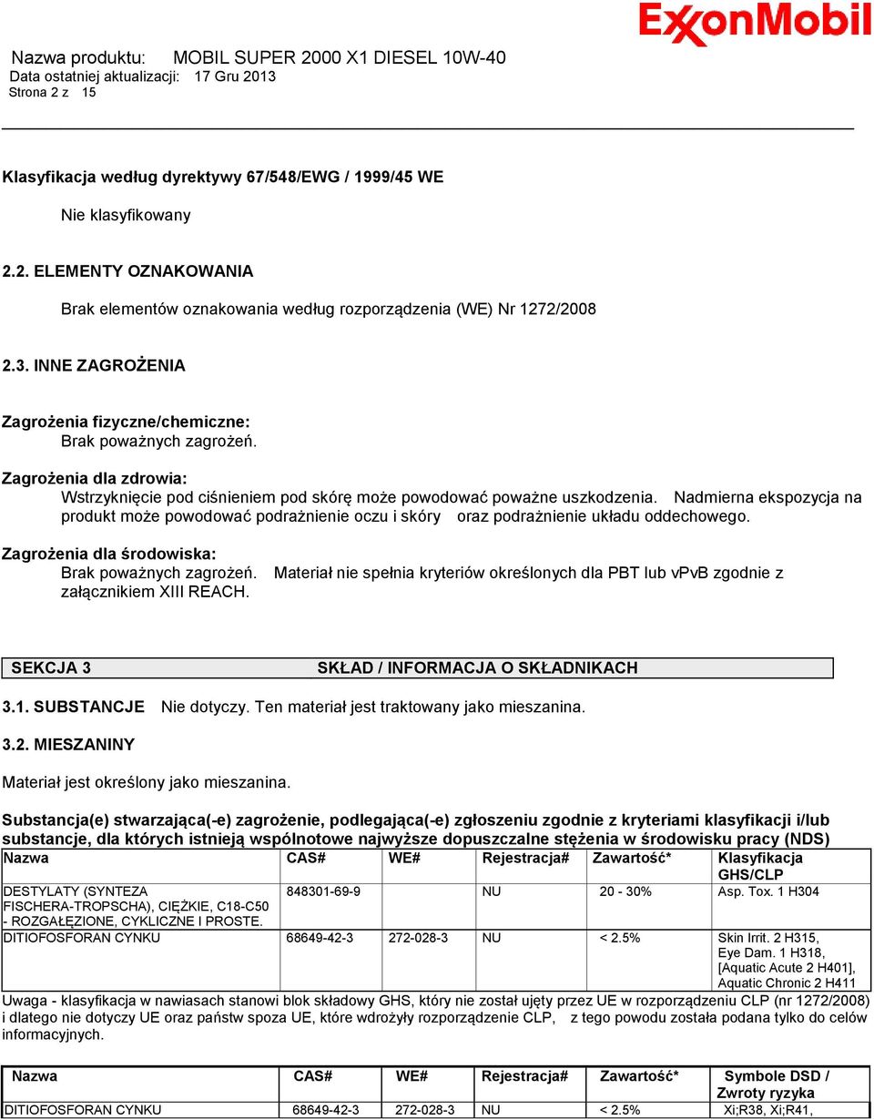 Nadmierna ekspozycja na produkt może powodować podrażnienie oczu i skóry oraz podrażnienie układu oddechowego. Zagrożenia dla środowiska: Brak poważnych zagrożeń.