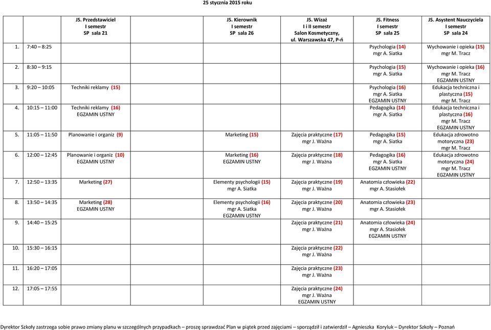 12:00 12:45 Planowanie i organiz (10) Marketing (16) 7.