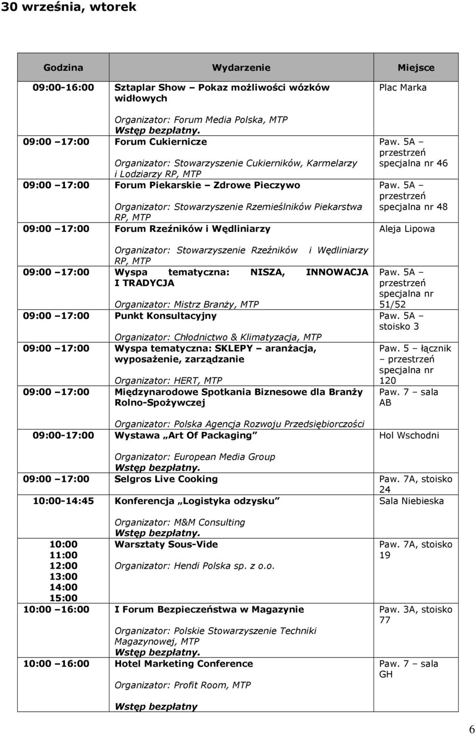 17:00 Wyspa tematyczna: NISZA, INNOWACJA I TRADYCJA Organizator: Mistrz BranŜy, MTP 09:00 17:00 Punkt Konsultacyjny Organizator: Chłodnictwo & Klimatyzacja, MTP 09:00 17:00 Wyspa tematyczna: SKLEPY