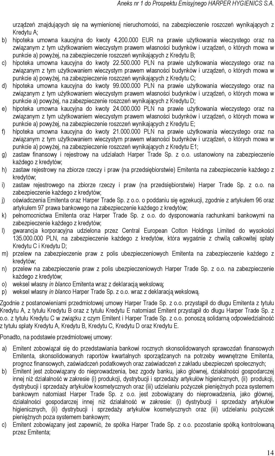 wynikających z Kredytu B; c) hipoteka umowna kaucyjna do kwoty 22.500.