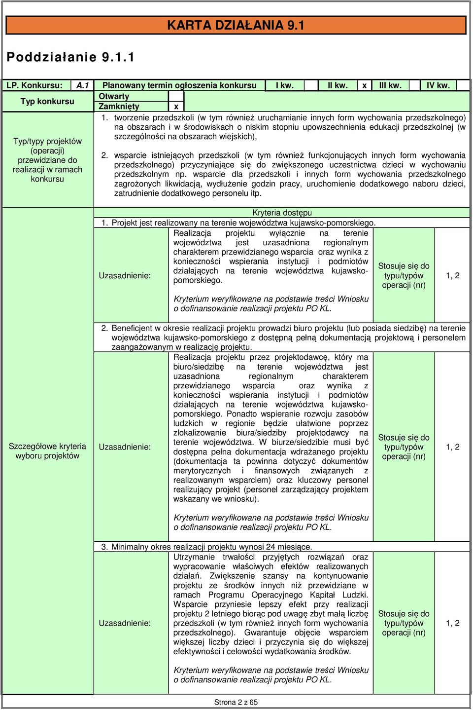 obszarach wiejskich), Typ/typy projektów (operacji) przewidziane do realizacji w ramach konkursu 2.