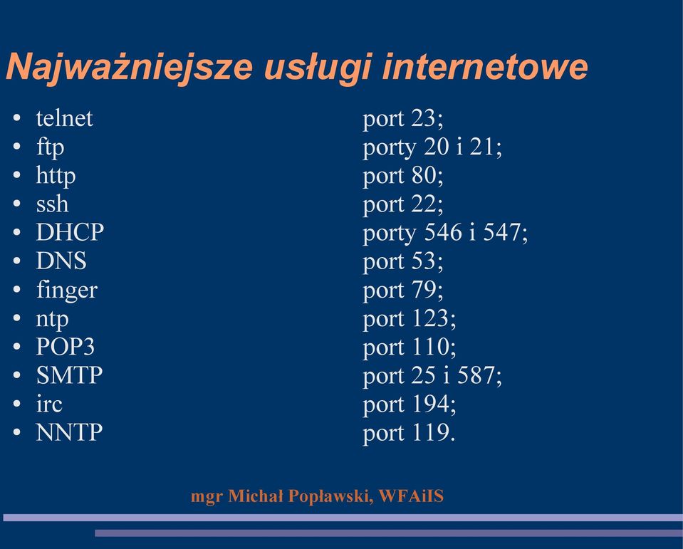 546 i 547; DNS port 53; finger port 79; ntp port 123;