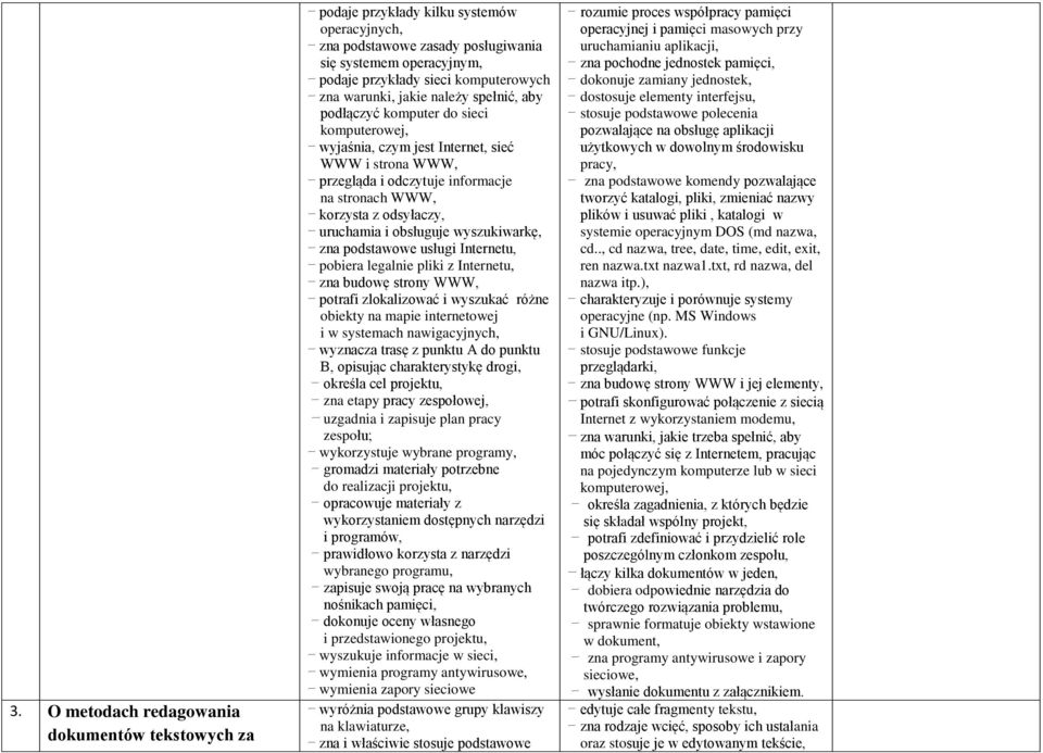 odsyłaczy, uruchamia i obsługuje wyszukiwarkę, zna podstawowe usługi Internetu, pobiera legalnie pliki z Internetu, zna budowę strony WWW, potrafi zlokalizować i wyszukać różne obiekty na mapie