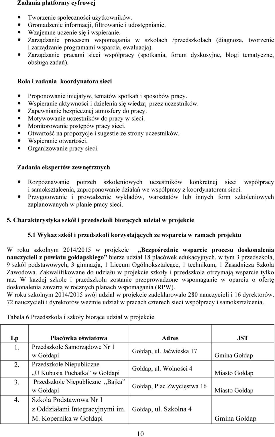 Zarządzanie pracami sieci współpracy (spotkania, forum dyskusyjne, blogi tematyczne, obsługa zadań). Rola i zadania koordynatora sieci Proponowanie inicjatyw, tematów spotkań i sposobów pracy.