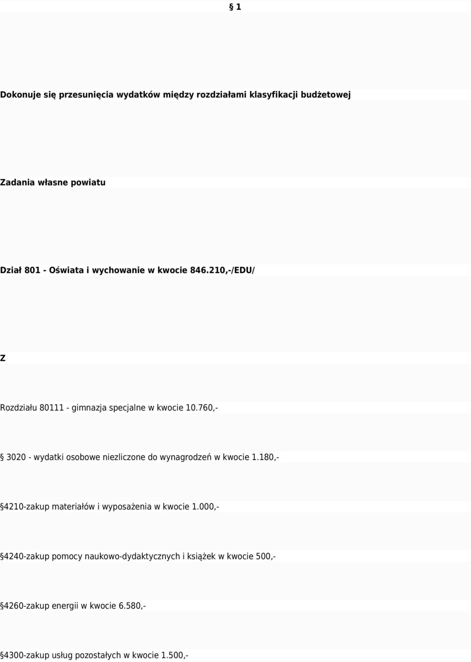760,- 3020 - wydatki osobowe nielicone wynagrodeń w kwocie 1.180,- 4210-akup materiałów i wyposażenia w kwocie 1.
