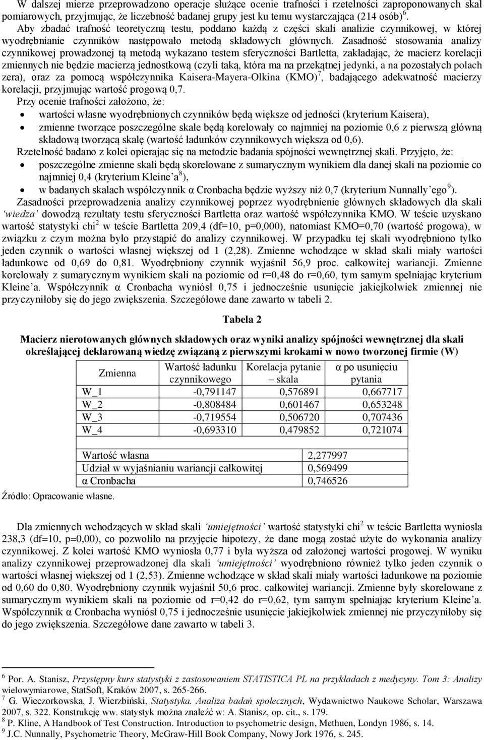 Zasadność stosowania analizy czynnikowej prowadzonej tą metodą wykazano testem sferyczności Bartletta, zakładając, że macierz korelacji zmiennych nie będzie macierzą jednostkową (czyli taką, która ma