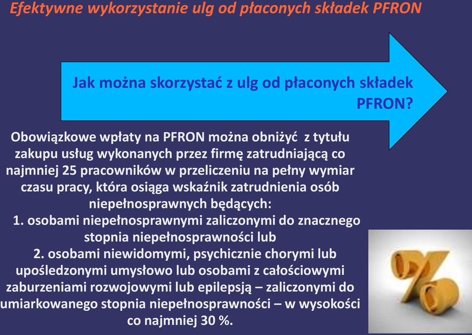 pełny wymiar czasu pracy, która osiąga wskaźnik zatrudnienia osób niepełnosprawnych będących: 1.