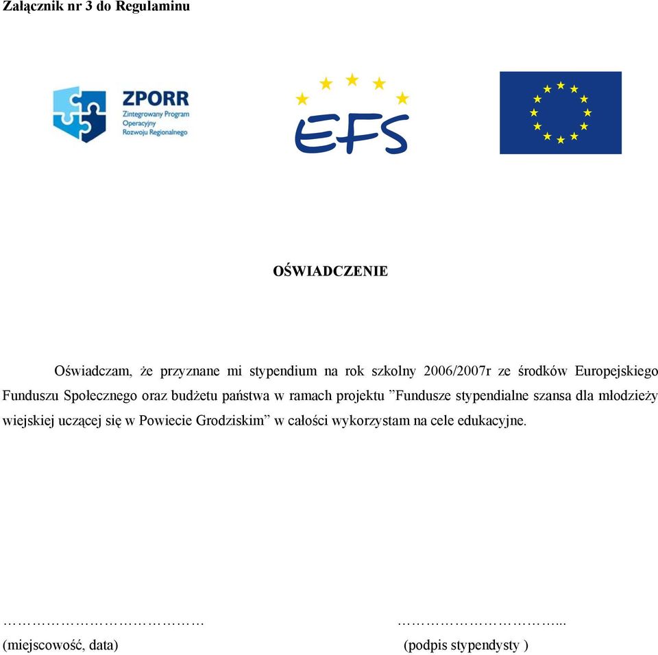 ramach projektu Fundusze stypendialne szansa dla młodzieży wiejskiej uczącej się w Powiecie