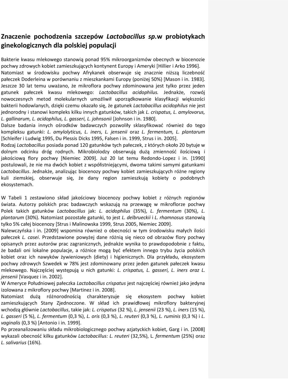 Ameryki [Hillier i Arko 1996]. Natomiast w środowisku pochwy Afrykanek obserwuje się znacznie niższą liczebność pałeczek Doderleina w porównaniu z mieszkankami Europy (poniżej 50%) [Mason i in. 1983].