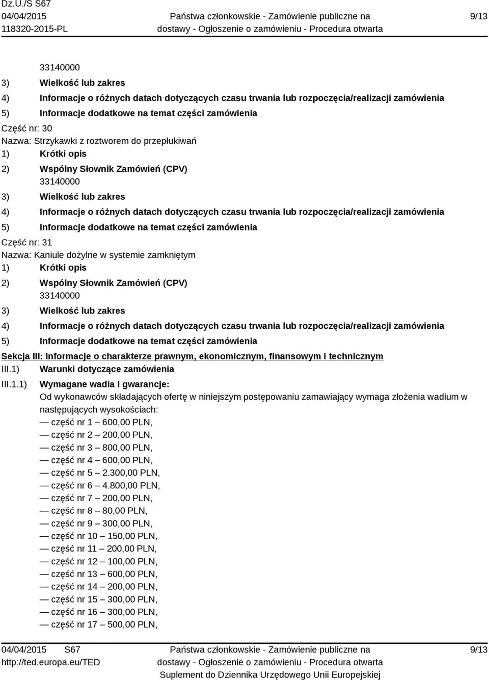 Warunki dotyczące zamówienia III.1.