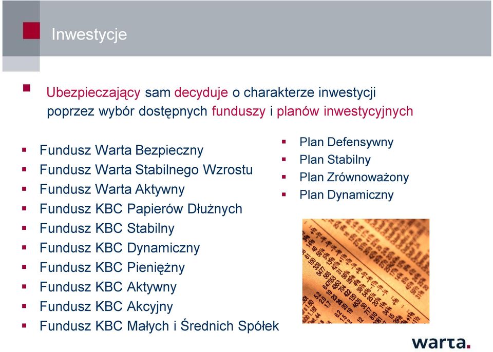 Papierów Dłużnych Fundusz KBC Stabilny Fundusz KBC Dynamiczny Fundusz KBC Pieniężny Fundusz KBC Aktywny