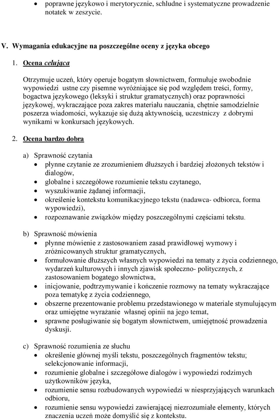 struktur gramatycznych) oraz poprawności językowej, wykraczające poza zakres materiału nauczania, chętnie samodzielnie poszerza wiadomości, wykazuje się dużą aktywnością, uczestniczy z dobrymi