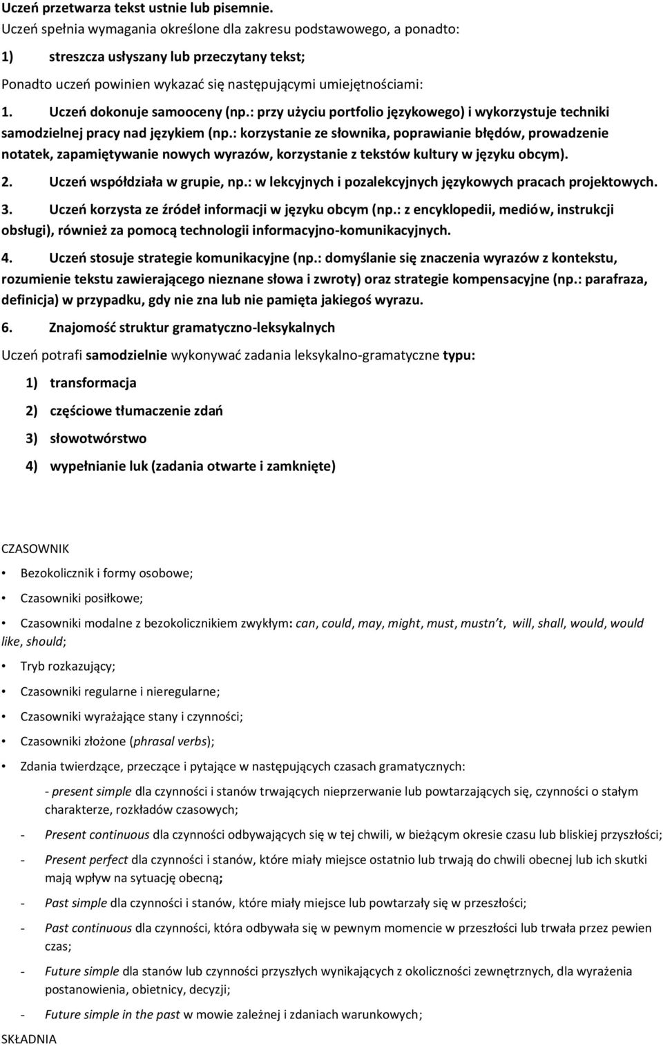 : korzystanie ze słownika, poprawianie błędów, prowadzenie notatek, zapamiętywanie nowych wyrazów, korzystanie z tekstów kultury w języku obcym). 2. Uczeń współdziała w grupie, np.