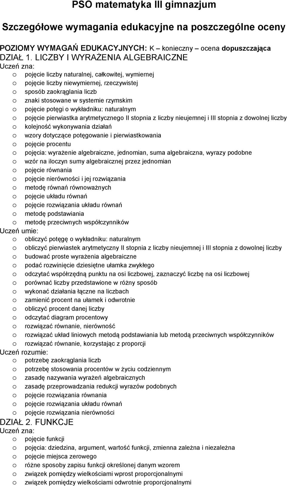 wykładniku: naturalnym klejnść wyknywania działań wzry dtyczące ptęgwanie i pierwiastkwania pjęcie prcentu pjęcia: wyrażenie algebraiczne, jednmian, suma algebraiczna, wyrazy pdbne wzór na ilczyn