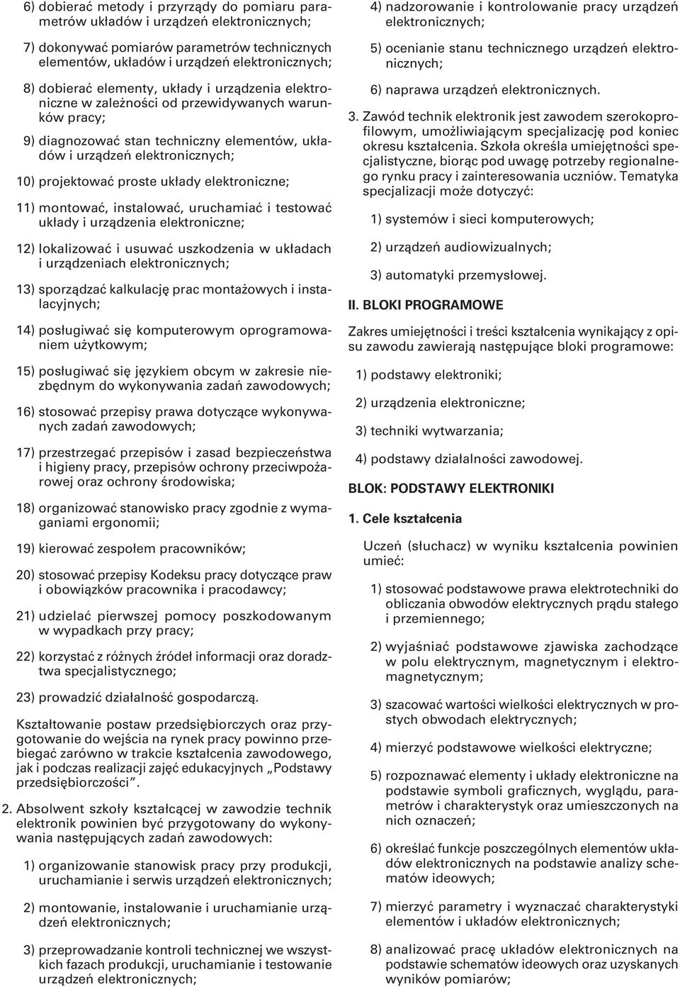 elektroniczne; 11) montować, instalować, uruchamiać i testować układy i urządzenia elektroniczne; 12) lokalizować i usuwać uszkodzenia w układach i urządzeniach elektronicznych; 13) sporządzać