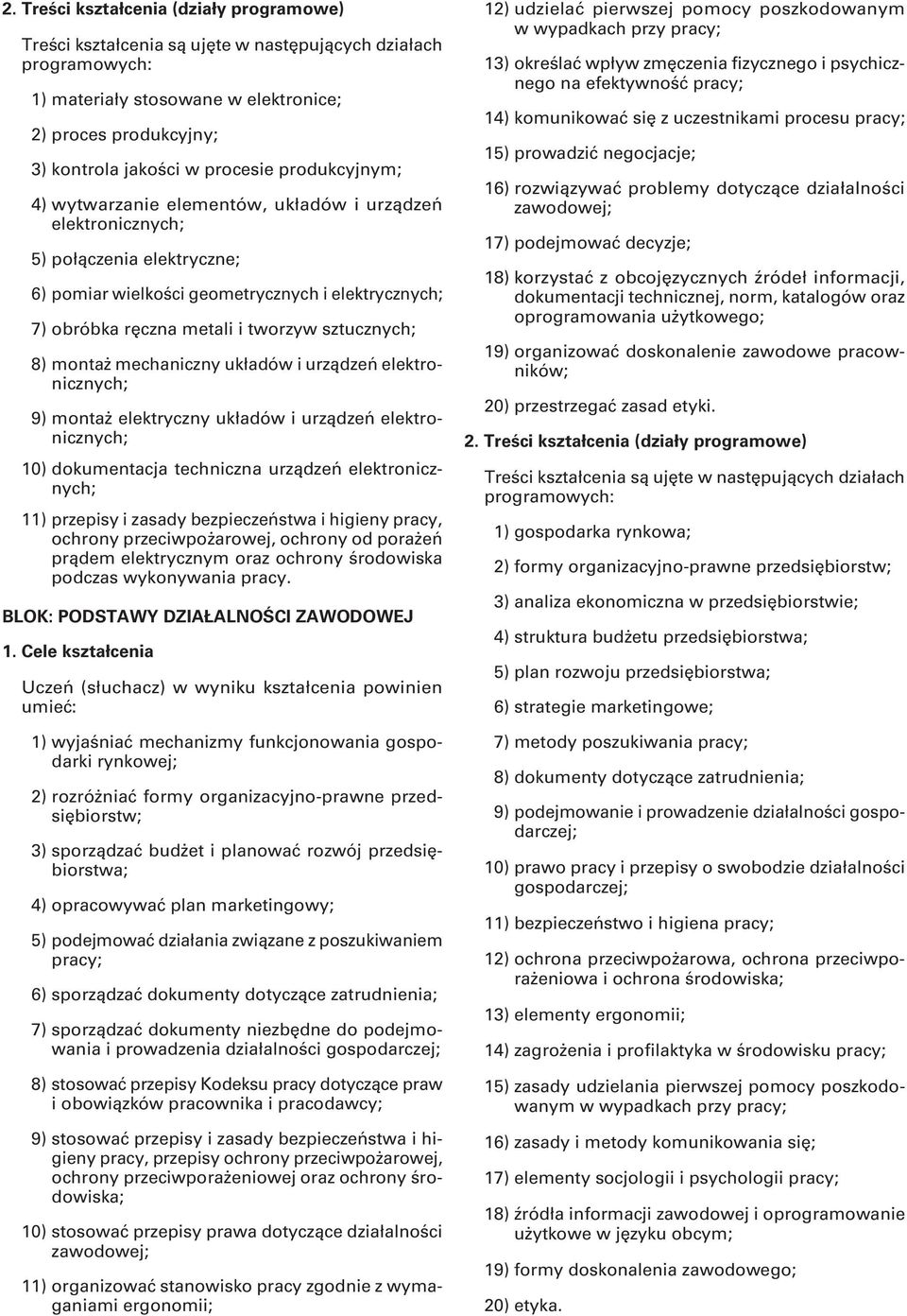 elektronicznych; 10) dokumentacja techniczna urządzeń elektronicznych; 11) przepisy i zasady bezpieczeństwa i higieny pracy, ochrony przeciwpożarowej, ochrony od porażeń prądem elektrycznym oraz