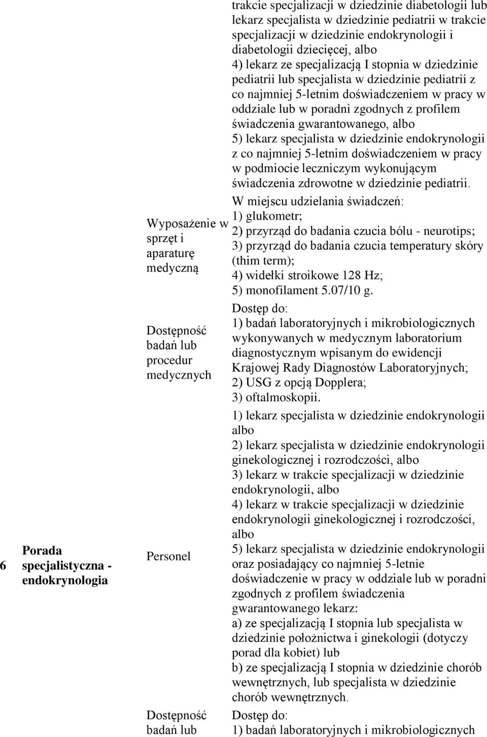 pediatrii lub specjalista w dziedzinie pediatrii z co najmniej 5-letnim doświadczeniem w pracy w oddziale lub w poradni zgodnych z profilem świadczenia gwarantowanego, albo 5) lekarz specjalista w