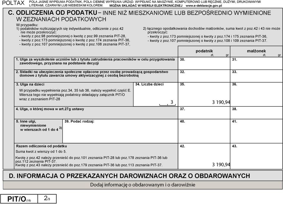 107 pomniejszonej o kwotę z poz.108 zeznania PIT-37, 1.