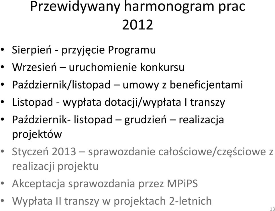 Październik- listopad grudzień realizacja projektów Styczeń 2013 sprawozdanie