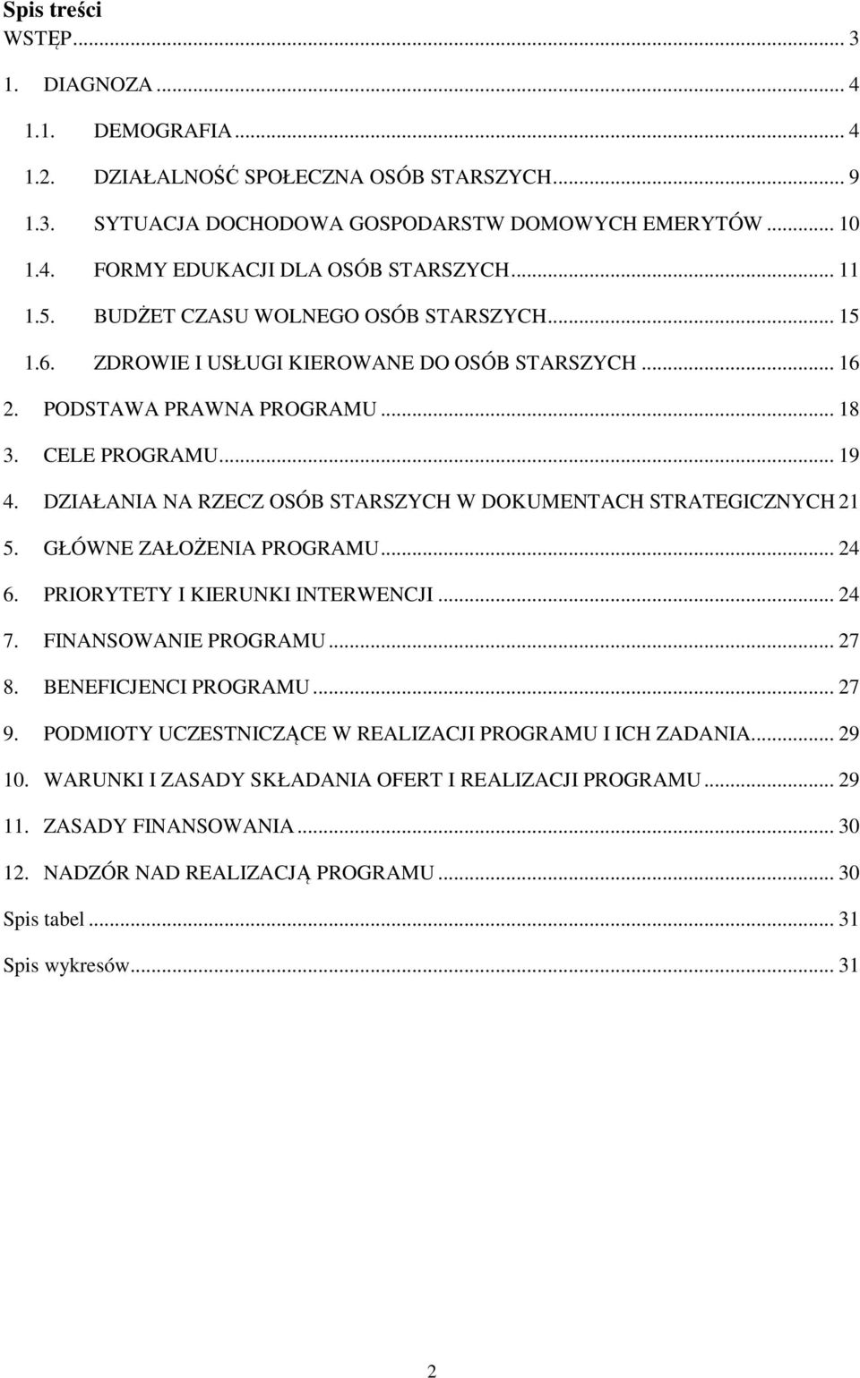 DZIAŁANIA NA RZECZ OSÓB STARSZYCH W DOKUMENTACH STRATEGICZNYCH 21 5. GŁÓWNE ZAŁOŻENIA PROGRAMU... 24 6. PRIORYTETY I KIERUNKI INTERWENCJI... 24 7. FINANSOWANIE PROGRAMU... 27 8. BENEFICJENCI PROGRAMU.