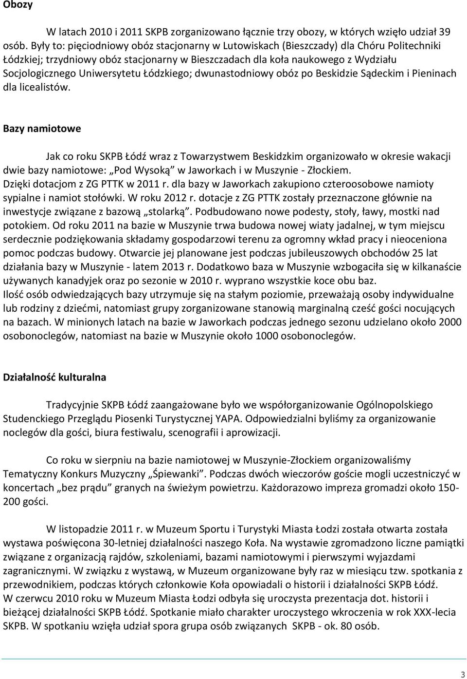 Uniwersytetu Łódzkiego; dwunastodniowy obóz po Beskidzie Sądeckim i Pieninach dla licealistów.