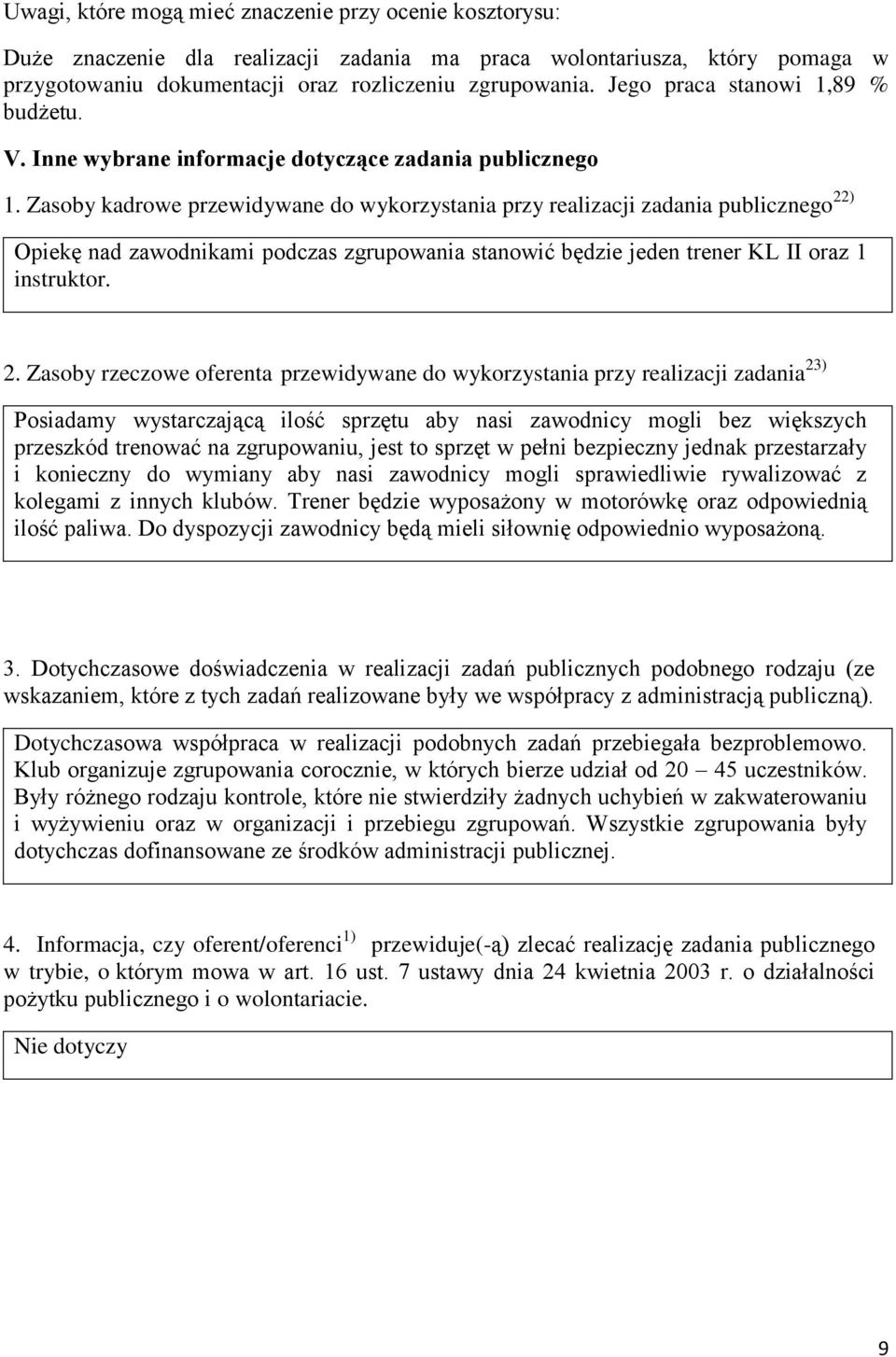 Zasoby kadrowe przewidywane do wykorzystania przy realizacji zadania publicznego 22