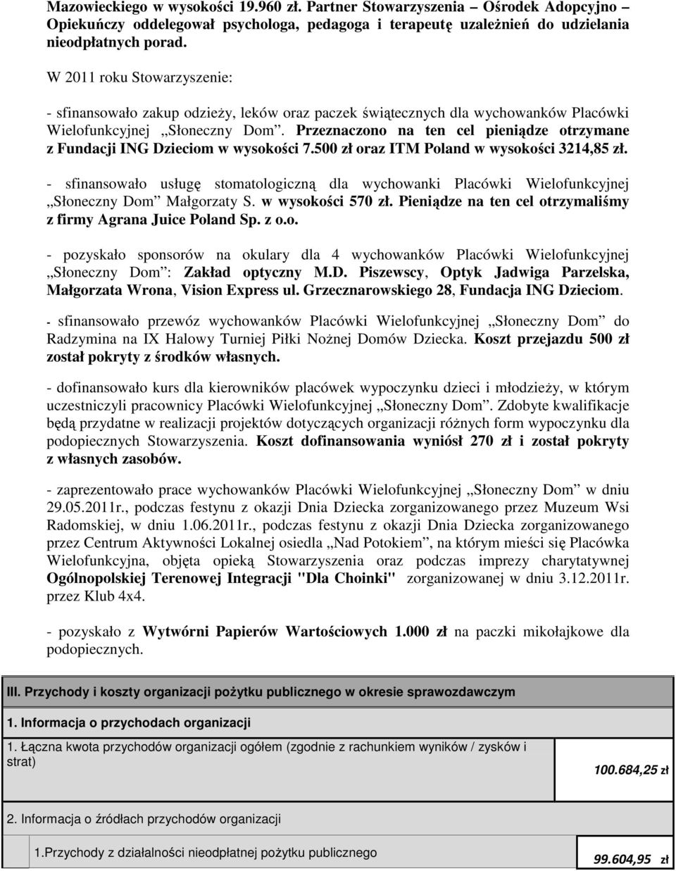 Przeznaczono na ten cel pieniądze otrzymane z Fundacji ING Dzieciom ysokości 7.50 oraz ITM Poland ysokości 4,85 zł.