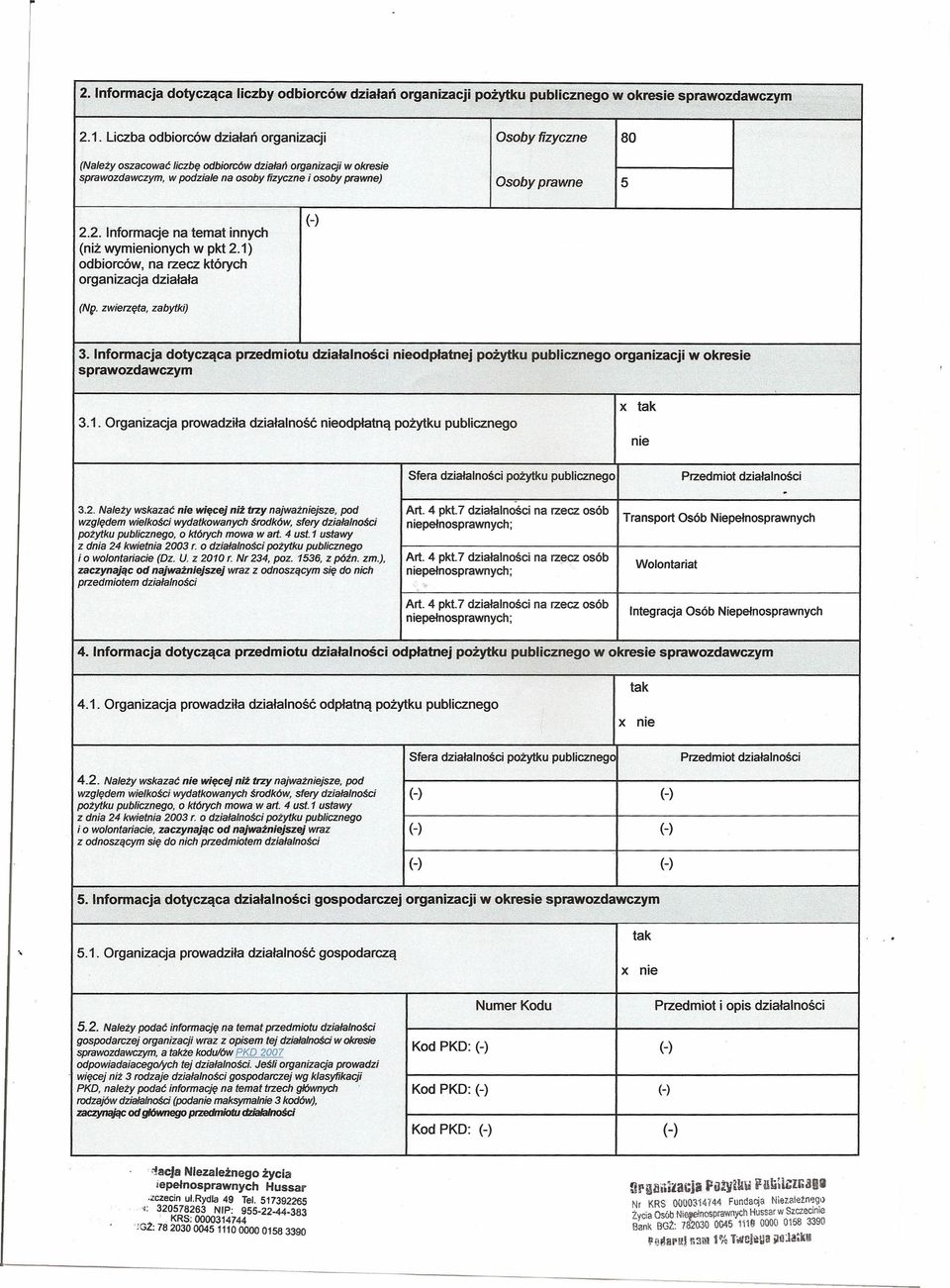 Organizacja prowadziła działalność odpłatną Sfera działalności 32 Należy wskazać więcej niż trzy najważjsze, pod względem wielkości wydatkowanych środków, sfery działalności, o których mowa wart 4
