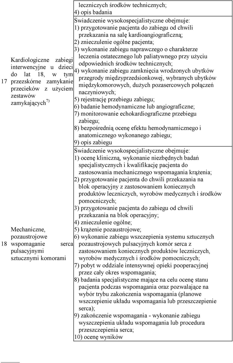 zabiegu naprawczego o charakterze leczenia ostatecznego lub paliatywnego przy uŝyciu odpowiednich środków technicznych; 4) wykonanie zabiegu zamknięcia wrodzonych ubytków przegrody