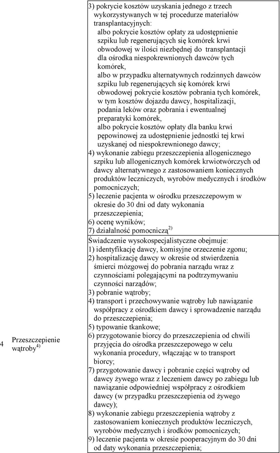 regenerujących się komórek krwi obwodowej pokrycie kosztów pobrania tych komórek, w tym kosztów dojazdu dawcy, hospitalizacji, podania leków oraz pobrania i ewentualnej preparatyki komórek, albo