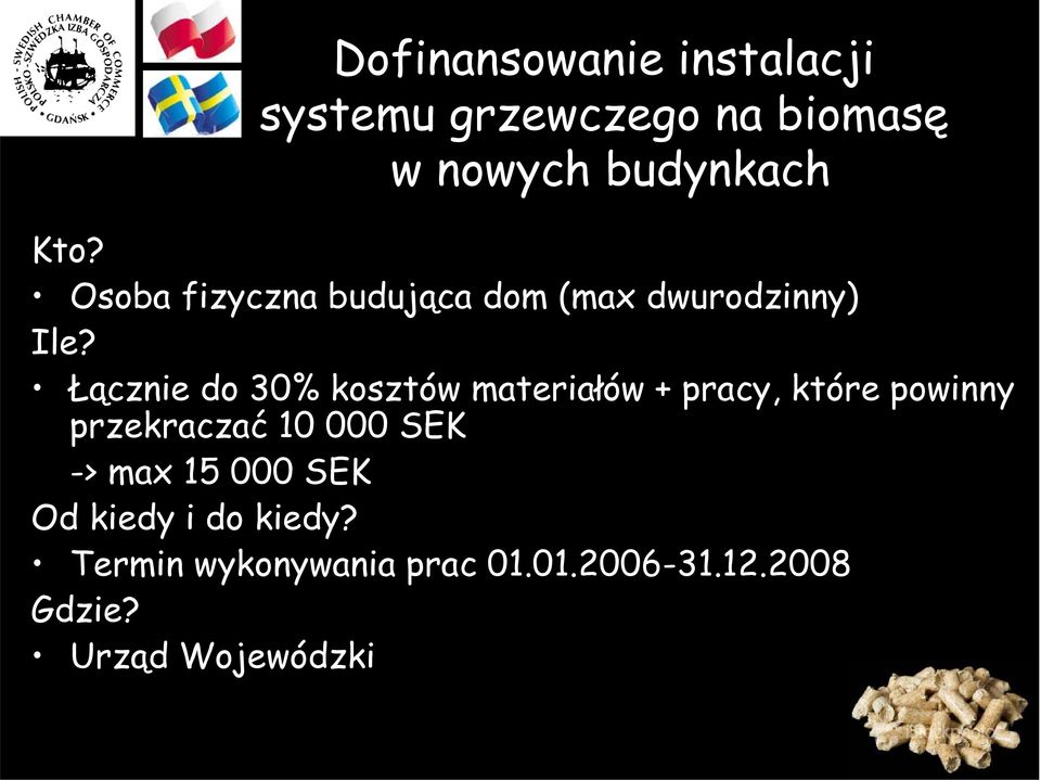 Łącznie do 30% kosztów materiałów + pracy, które powinny przekraczać 10 000 SEK