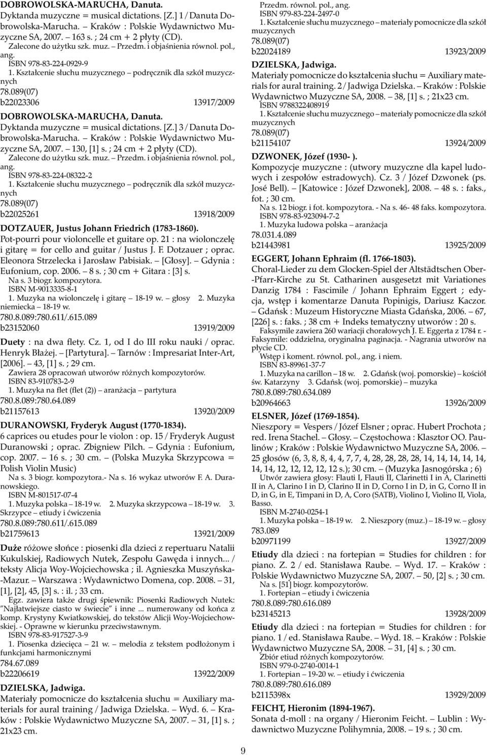 089(07) b22023306 13917/2009 DOBROWOLSKA-MARUCHA, Danuta. Dyktanda muzyczne = musical dictations. [Z.] 3 / Danuta Dobrowolska-Marucha. Kraków : Polskie Wydawnictwo Muzyczne SA, 2007. 130, [1] s.