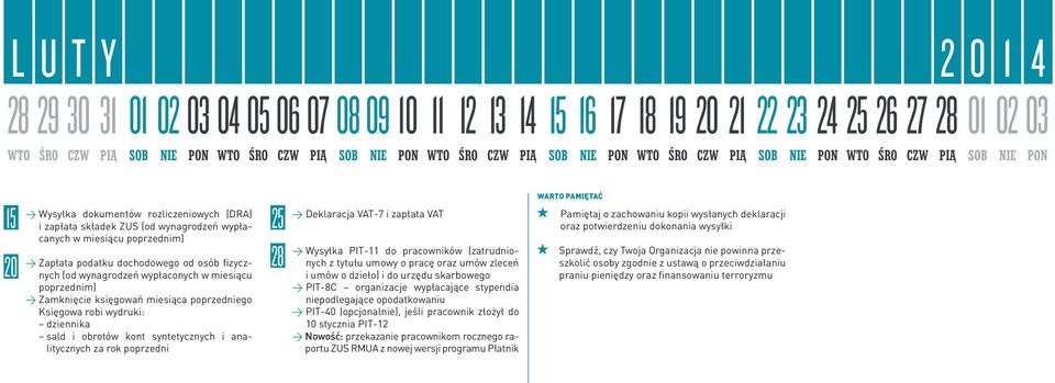 rok poprzedni 28 Wysyłka PIT-11 do pracowników (zatrudnionych z tytułu umowy o pracę oraz umów zleceń i umów o dzieło) i do urzędu skarbowego PIT-8C organizacje wypłacające stypendia niepodlegające