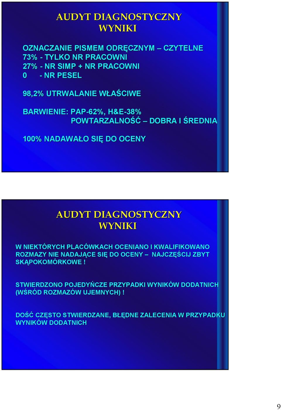 WYNIKI W NIEKTÓRYCH PLACÓWKACH OCENIANO I KWALIFIKOWANO ROZMAZY NIE NADAJĄCE SIĘ DO OCENY NAJCZĘŚCIJ ZBYT SKĄPOKOMÓRKOWE!