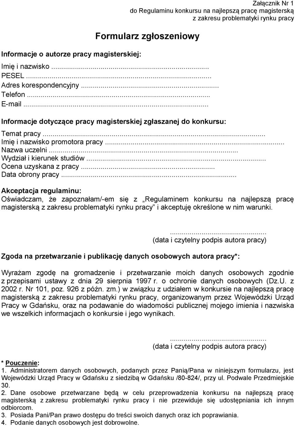 .. Wydział i kierunek studiów... Ocena uzyskana z pracy... Data obrony pracy.