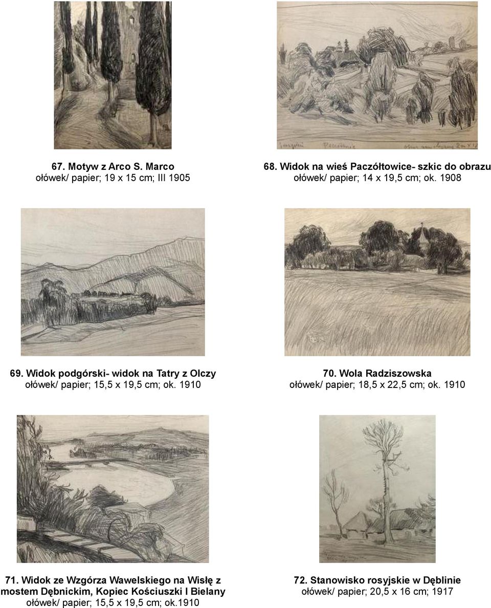 Widok podgórski- widok na Tatry z Olczy ołówek/ papier; 15,5 x 19,5 cm; ok. 1910 70.